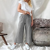economico Pantaloni in cotone e lino con grafica-Per donna Pantaloni in cotone e lino Culotte Gamba Larga Pantaloni Eleganti Streetwear Casual Lunghezza intera Naturale A righe Tasca Elastico in vita Comodo Confortevole Streetwear Uscire Aalbicocca