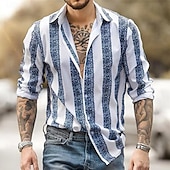 voordelige Geometrisch patroon-Voor heren Geometrisch Gestreept Overhemd Overhemd met knopen Casual overhemd Lange mouw Mode-casual Formeel Vakantie Dagelijks gebruik Zomer Lente Strijkijzer 3D-afdrukken shirts met kraag Zwart