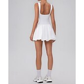 cheap Women's Tennis Dress-Women's Solid Colored Tennis Dress with Built in Shorts and Bra Sports Dress Sleeveless Pleated Tennis Golf Pickleball U Neck Dress Black White Yellow Spandex Tennis Clothing