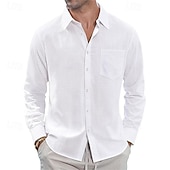 economico Classico-Per uomo Camicia Camicia di lino Camicia casual Camicia con Bottoni Camicia di cotone Semplice Vacanza Camicia hawaiana Bianco Blu marino Azzurro cielo Cachi Manica Lunga Bavero Primavera Autunno