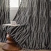 cheap Window Treatments-Boho Curtains Printed Cotton Linen Rod Pocket Vintage Farmhouse Bohemian Tassels Window Treatment 1 Panel Terracotta Stripe Florals for Bedroom Dining Room