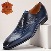 cheap Classic Dress Shoes-Men&#039;s Premium Navy Blue Crocodile Leather Lace-Up Dress Shoes for Exclusive Weddings, Galas and Formal Occasions