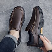 economico Slip-ons e mocassini da uomo-scarpe slip-on da uomo in pelle marrone scuro con suola robusta - calzature resistenti e alla moda per uso esterno