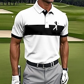 cheap Men&#039;s Golf Polo-Men&#039;s Horizontal Stripes Golf Polo Short Sleeve Polo Shirts Collared Shirts Sportswear Athleisure Daily Wear Buttons Summer White Red Blue