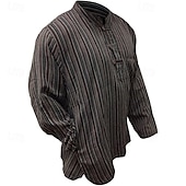 economico Camicie Popover da Uomo-Per uomo Camicia Camicia popover Camicia Estiva Camicia casual Camicia da Spiaggia Rosso Blu Blu scuro Caffè Manica Lunga A righe Colletto alla coreana Vacanza Camicia hawaiana Abbigliamento