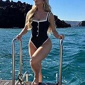abordables Maillots une pièce et tankinis-Femmes Maillot de bain 1 pièce Dos Nu Maillot de Bain Patchwork Maillots de Bain Noir Blanche Respirant Séchage Rapide Sans manches - Natation Surf Plongée en apnée Été