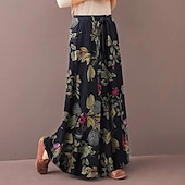 economico Pantaloni in cotone e lino con grafica-Per donna Pantaloni ispirati al lino Gamba larga Pantaloni Palazzo Streetwear Boho Lunghezza intera Misura del girovita medio Fiore Elastico in vita Traspirante Confortevole Micro-elastico All&#039;aperto
