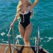 abordables Maillots une pièce et tankinis-Femmes Maillot de bain 1 pièce Dos Nu Maillot de Bain Patchwork Maillots de Bain Noir Blanche Respirant Séchage Rapide Sans manches - Natation Surf Plongée en apnée Été