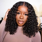 economico Parrucche lace front capelli veri-parrucca di capelli umani veri, ondulati e ricci, colore naturale, 13*4, parrucca corta in pizzo bobo, densità 150%