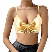 levne Topy-Retro 80. léta Blouznit Krátký top Sady podprsenek a kalhotek Disko Lesklý latexový patent Kov Dámské Karneval hudební festival Pride Parade Měsíc hrdosti Dospělé Podprsenka Léto