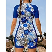 ieftine Îmbrăcăminte de triatlon pentru femei-Pentru femei Costum Manșon scurt Vară Bleumarin Grafic Plante Floral Botanic Bicicletă Uscare rapidă Rezistent la Ultraviolete Fermoar Față Înapoi de buzunar Elastic Sport Îmbrăcăminte