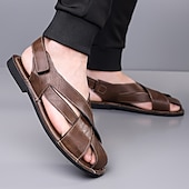 billiga Semester Sandaler-Herrsandaler i brunt konstläder med korsremmar och justerbar stängning – bekväma och trendiga sandaler för varmt väder