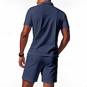 voordelige Klassieke polo voor heren-Voor heren Wafel Poloshirts Polo met kwartrits Dagelijks Feestdagen Revers Korte mouw Modieus Basic Effen 2-stuks Zomer Normale pasvorm Zwart Wit Marineblauw Koningsblauw Groen Khaki Wafel Poloshirts