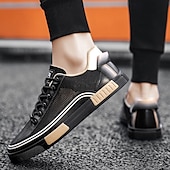 billige Sneakers til herrer-Herre Fritidssko for menn Gange Fritid PU Lær Netting Pustende Bekvem Sklisikker Snøring Svart Grønn / Hvit Sommer Vår