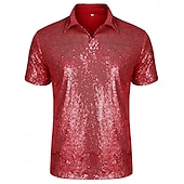 preiswerte Oberteile-Retro Vintage 1970er Rave T-Shirt Polo Kurze Ärmel Disco Pailletten Herren Halloween Karneval Musikfestival Pride Parade Pride-Monat Erwachsene T-shirt Frühling &amp; Sommer