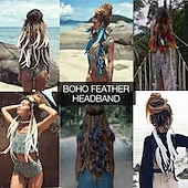 billige Tilbehør til hårstyling-Boho fjærpannebånd sigøynerhodeplagg hodeplagg bohemsk hippiepannebånd indisk festival hårbånd justerbart langt fjærhårtilbehør for kvinner og jenter svart grønn
