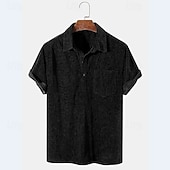 baratos Polo Clássico Masculino-Homens Camiseta de Veludo Camisa de golfe Casual Trabalho Lapela Manga Curta Básico Moderno Tecido Botões Verão Normal Preto Amarelo Marron Camiseta de Veludo