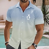 abordables Oiseaux &amp; Animaux-Homme Dégradé de couleur Manchot Chemise Chemise hawaïenne Chemise Boutonnée Manche Courte Hawaïen Vacances Fête Tenue de plage Été Printemps Col Rabattu Impression 3D chemises à col Rose Claire Bleu