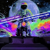 お買い得  ブラックライトタペストリー-ブラックライトタペストリー 光る暗闇 パーティー UV反応 宇宙飛行士 恐竜 水中のような不思議な自然の風景 ハンギングタペストリー 壁アート 壁画 リビングルーム 寝室