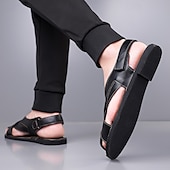 billiga Semester Sandaler-Herrsandaler i brunt konstläder med korsremmar och justerbar stängning – bekväma och trendiga sandaler för varmt väder