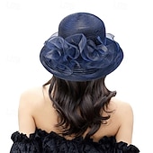 voordelige Feesthoeden-Organza Kentucky fascinatorhoed voor dames - Derby cocktail tea party zonnehoed bruiloft bruidsbloem kerkhoed opvouwbaar