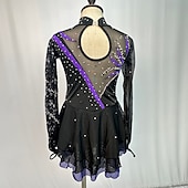 levne Šaty na krasobruslení-Šaty na bruslení Dámské Dívčí Buz Pateni Šaty Úbory Černá Fialová Nebeská modř Spandex Krajka Volnočasové sporty Soutěž Bruslařské oblečení Ručně vyrobeno Jednobarevné Módní Dlouhý rukáv Bruslen