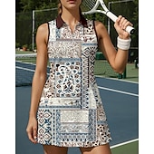 cheap Women&#039;s Tennis Dress-US Open Women&#039;s Tennis Dress Sports Dress Sleeveless Print Breathable Tennis Golf Badminton Polo Collar Zip Collar Floral Dress Coffee Tennis Clothing