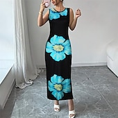 tanie Eleganckie sukienki kwiatowe-Damskie Długa sukienka sukienka maxi Codzienne sukienki Sukienka ołówkowa Sukienka na szerokich ramiączkach Moda Na zewnątrz Impreza Święto Regularny Kwiat Bez rękawów Półgolf Czarny Lato