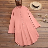 abordables Camisas-Mujer Camisa Camisas de algodón y lino Blusa Plano Moderno Casual Manga Larga Escote en Pico Tops largos Festivos Noche Botones Bolsillo Blanco Amarillo Rosa Verde Trébol Verano