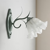 economico Applique da parete-Applique da parete moderna nordica verde, graziosa, in ceramica bianca, a forma di fiore, in vetro, stile rustico, per comodino, camera da letto per bambini, veranda, soggiorno, hotel.