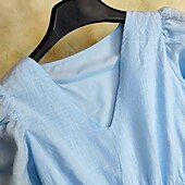 economico Abiti boho-Per donna Abito Midi Abito in cotone e lino Abito Boho Abito occidentale Moda Classico Moderno All&#039;aperto Quotidiano Ferie Vestibilità regolare Semplice Manica Corta Scollo a V Azzurro Estate