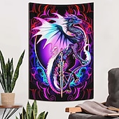 cheap Blacklight Tapestries-Ruth Thompson Blacklight Tapestry Glow in the Dark Glow Party UV Reactive Trippy Misty Hanging Tapestry Wall Art Mural for Living Room Bedroom Dragonblade EBONBLADE HIGH REZ