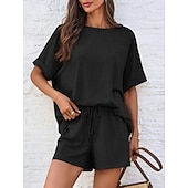 billiga Blusdräkter för kvinnor-Dam Set med shorts Bolero Top Kortärmad Rund hals Ensfärgat Snörning Mode Streetwear Ledigt Dagligen Utomhus Blå Svart Brun Sommar Lös passning