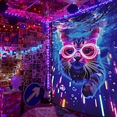 お買い得  ブラックライトタペストリー-ブラックライトタペストリー 蓄光 パーティー UV反応 猫 トリッピーミスティー 吊るしタペストリー 壁アート ミューラル リビングルーム 寝室用