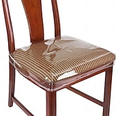 ieftine Husa scaun de sufragerie-Pachet de 4 huse de scaune mari din plastic pentru sufragerie, transparente, din PVC, cu curea reglabilă pentru scaune standard de 45x43 cm, rezistente la pete, apă și zgârieturi.