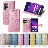 Недорогие Чехлы для Samsung-телефон Кейс для Назначение SSamsung Galaxy S24 S23 S22 S21 Ultra Plus S24 ФЭ А55 А35 А25 А15 5Г S25 Ультра Кошелек для карт Откидная крышка с ремешком на запястье Защита от удара Кот С собакой