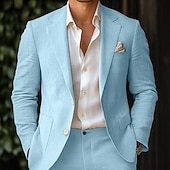 economico Blazer Classici da Uomo-Per uomo Blazer di Lino Giacca Sportiva Formale Athleisure Classico Primavera &amp; Estate Poliestere Cotone e Lino Tinta unica Comodo Monopetto Giacca Azzurro chiaro