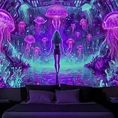cheap Blacklight Tapestries-Blacklight Tapestry Glow in the Dark Glow Party UV Reactive Trippy Mountain Misty Mushroom Nature Landscape Hanging Tapestry Wall Art Mural for Living Room Bedroom