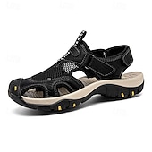 voordelige Buitensandalen-Bruine gesloten heren outdoor wandelsandalen met ademend mesh bovenwerk, gevoerde zool, avontuurlijke stijl voor volwassenen, geschikt voor bergpaden, boswandelingen, zomerkamperen
