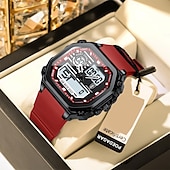 baratos Relógio Automático-Relógio esportivo digital masculino à prova d&#039;água com display LED quadrado, hora dupla, semana e data, pulseira de silicone, relógio de pulso casual