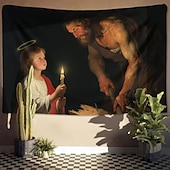 preiswerte Mittelalterlicher Wandteppich-Mittelalterlicher Wandteppich Religiöse Kunst großes Wandbild Dekor Foto Hintergrund Zuhause Schlafzimmer Wohnzimmer Dekoration Madonna und Kind mit Heiligen