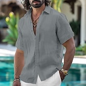voordelige Vakantie-Voor heren Overhemd Linnen overhemd Zomer overhemd Button-down overhemd Normaal shirt Strand hemd Effen Kleur Vakantie Dagelijks Zwart Wit Blozend Roze blauw Korte mouw Kraag Zomer Kleding