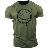 billiga Mäns grafiska t -shirt-Herr Tecknat Grafiska tryck Rolig Le ansikte T-shirt Grafiska utslagsplatser Bomull Kortärmad Grafisk Skjorta Heather Grey Svart Vit Bekväm t-shirt Utomhus Gata Modedesignerkläder