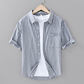 voordelige heren overhemd met knopen-Voor heren Overhemd Zomer overhemd Normaal shirt Strand hemd Overhemd met knopen Wit blauw Groen Grijs Korte mouw Gestreept Revers Vakantie Hawaii Zak Kleding 100% katoen Modieus Casual Comfortabel