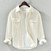 cheap Men&#039;s Shirt Jacket-Men&#039;s Casual Shirt Corduroy Shirt Shirt Jacket Plain Vacation Daily Wear White Dark Gray Apricot Long Sleeve Lapel Spring Autumn / Fall Clothing Apparel Pocket
