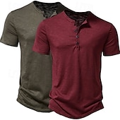 preiswerte Lässiges Henley-T-Shirt-2er-Pack Herren-T-Shirt, Henley-Shirt, kurzärmlig, einfarbig, Designer, Basic, modern, zeitgenössisch, Knöpfe, einfarbig, Henley, Urlaub, Straße, lässig, Sommer, Henley-T-Shirt