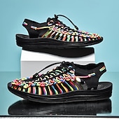 preiswerte Urlaubsandalen-Herren Sandalen Spaziergang Lässig PU Leder Bequem Rutschfest Atmungsaktiv Schnürung Rose+Schwarz Weiß+Schwarz Dunkelrot Sommer Frühling Herbst