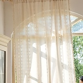 billiga Fönsterprodukter-Boho Gardiner Virkat Spets Lapptäcke Semi-Mörkläggning Bohemisk Handgjord Tofsar Stångficka Fönsterbehandling Vintage Lantlig Bonde Draperier för Vardagsrum Sovrum