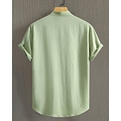 cheap Men's Casual Shirts-Men's Shirt Summer Shirt Casual Shirt Beach Shirt Button Up Shirt Black Blue Army Green Beige Gray Short Sleeve Plain Band Collar Vacation Hawaiian Clothing Apparel Fashion Casual Comfortable