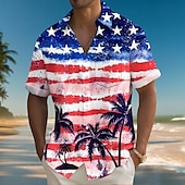 voordelige Onafhankelijkheidsdag T-shirts-Independence Day Voor heren Amerikaanse Amerikaanse vlag Vaderlandslievend Vierde juli Overhemd Zomer overhemd Overhemd met knopen Korte mouw Mode-casual Feestdagen Zomer Lente Strijkijzer